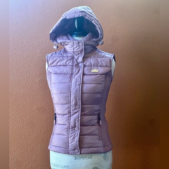 Superdry “Luxe Fuji” Hooded Double Zipper Vest Shimmer Pink Extra Small Like New - Picture 5 of 15